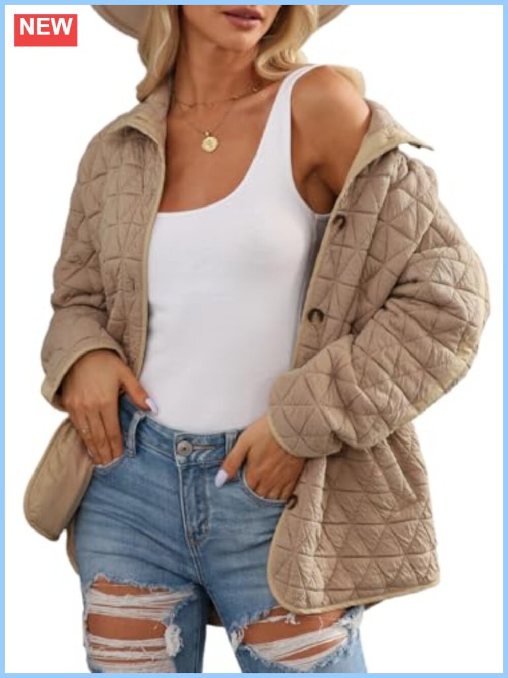 Lightweight Diamond Quilted Jacket Women Puffer Coat Long Sleeve Button Down
